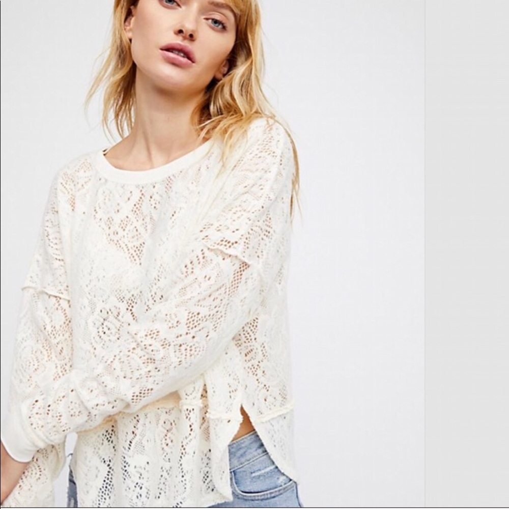 NWT FREE PEOPLE NOT COLD IN THIS LONG SLEEVE SHEER KNIT TOP IVORY Boho Romantic‎